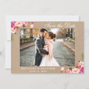 De Remerciements Kraft Sauvez La Date Carte photo Floral Rose