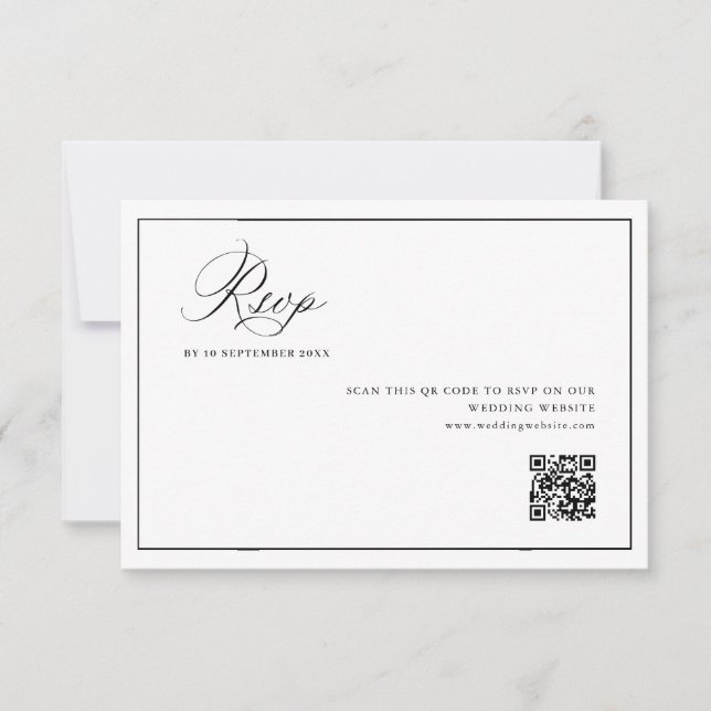 De Remerciements mariage à cadre noir simple code QR carte RSVP (Devant)