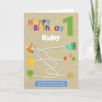 De Remerciements Maze Activité 1er Anniversaire Carte - Animaux Kra