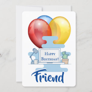 De Remerciements Ordinateur Et Ballons Sympa Carte Anniversaire