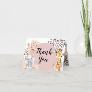 De Remerciements Pink Boho Safari Party Animaux Fille Carte pliée
