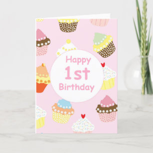 De Remerciements Pink Girls Cupcake 1er Anniversaire Première Carte