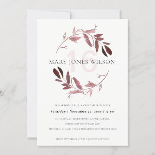 DE REMERCIEMENTS PINK PURPLE FOLIAGE WREATH SWEET 16 CARTE D'ANNIVE