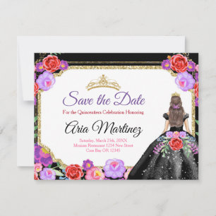 De Remerciements Robe noire Quinceañera Enregistrer la date Carte m