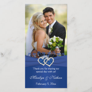 De Remerciements Royal Blue, White Floral Hearts Mariage Carte phot