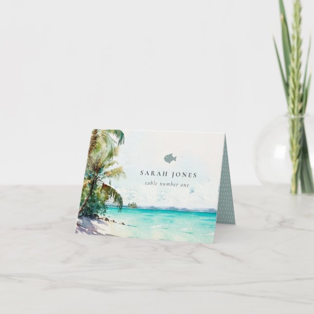 De Remerciements Sable Tropical Palm Trees Mariage Carte Place Pois (Devant)