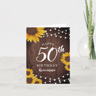 De Remerciements Tournesol rustique et lumières 50e carte d'anniver