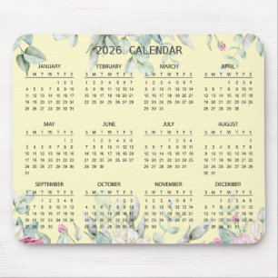 De Souris Calendrier Botanique Élégant Simple 2026 Tapis d