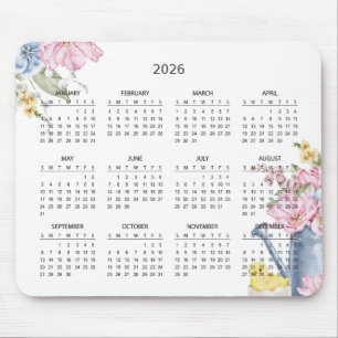 De Souris Calendrier Botanique Élégant Simple 2026   Tapis d