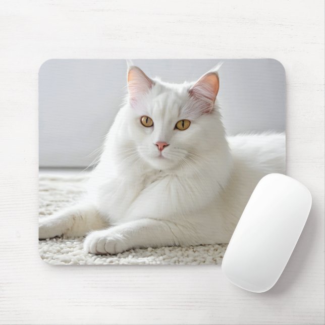 De Souris Chat Blanc Posé Sur Tapis Blanc (Avec souris)