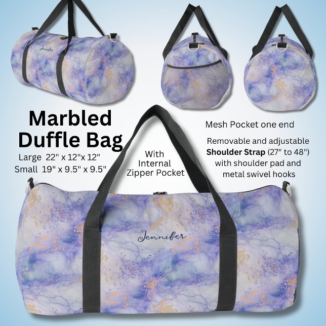 De Sport Ajouter le nom Blue Mauve Gold Marbled Duffle sac (Créateur téléchargé)