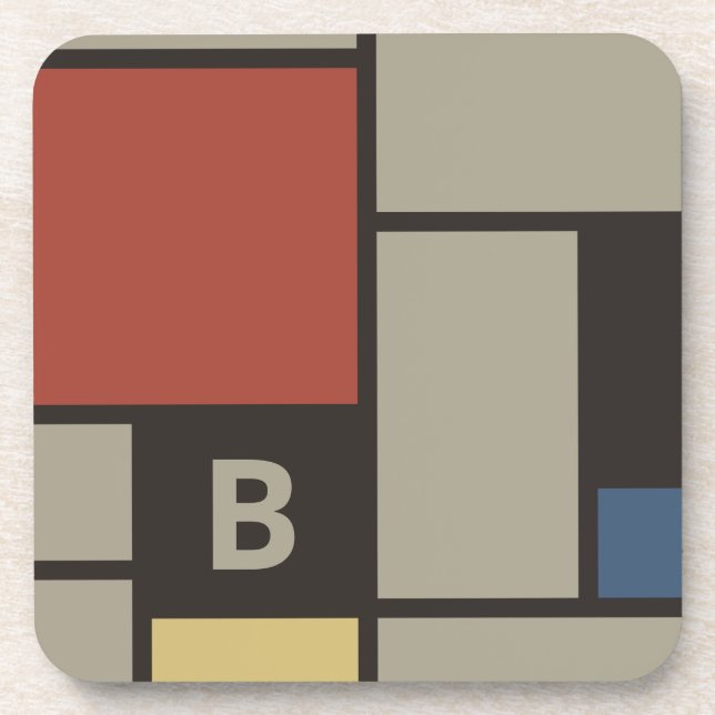 De Stijl Inspirierte Monogramm der farbigen Primär Getränkeuntersetzer (Vorderseite)