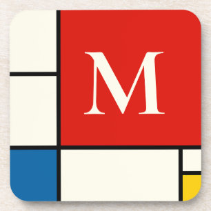 De Stijl Inspirierte Monogramm der farbigen Primär Getränkeuntersetzer