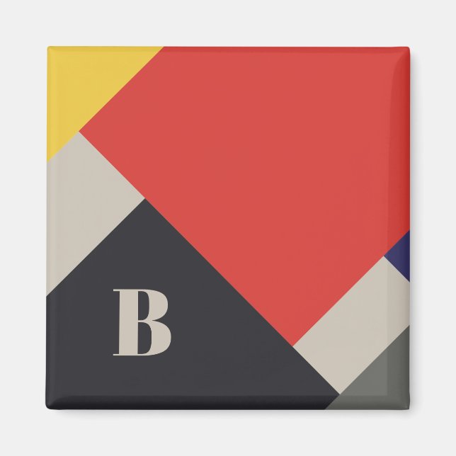 De Stijl Inspirierte Monogramm der farbigen Primär Magnet (Vorne)