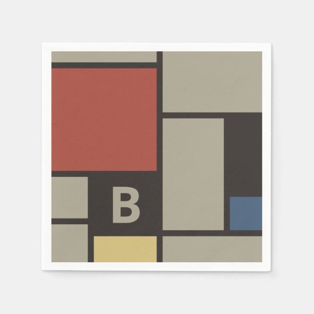 De Stijl Inspirierte Monogramm der farbigen Primär Serviette (Vorderseite)
