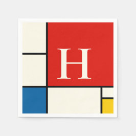 De Stijl Inspirierte Monogramm der farbigen Primär Serviette