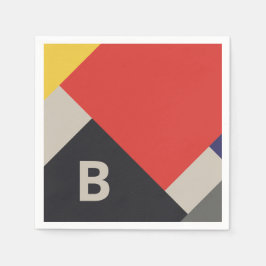 De Stijl Inspirierte Monogramm der farbigen Primär Serviette