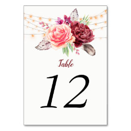 De Table Boho Roses Plumes Chaîne Lumière Tableau Numéro Ca