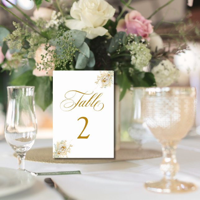 De Table Élégant Mariage Floral Script or Tableau Numéro 2 (Créateur téléchargé)