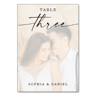De Table Élégant script Mariage photo Tableau Numéro Trois