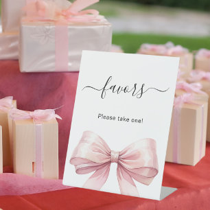 De Table Favor signe ruban rose blanc
