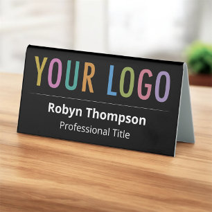 De Table Noir Bureau à double face Nom Plaque Business Logo