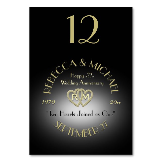 De Table Numéro du tableau Monogramme noir et or (Par défaut)