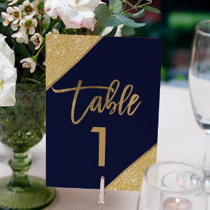 De Table Parties scintillant d'or script marine bleu numéro