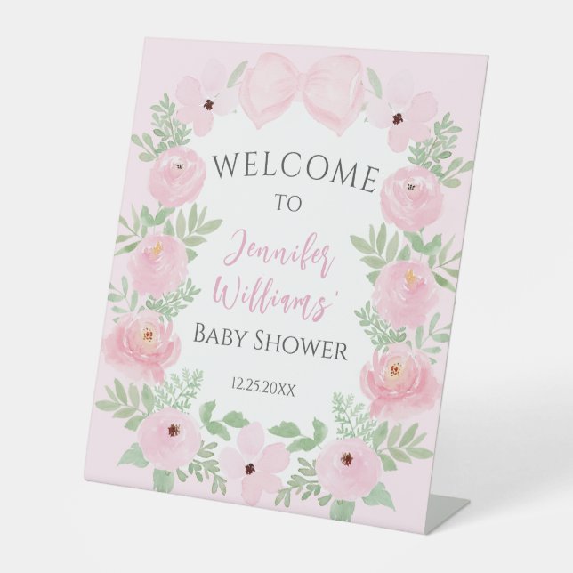 De Table Pastel arc rose baby shower fleuri signe d'accueil (Recto)