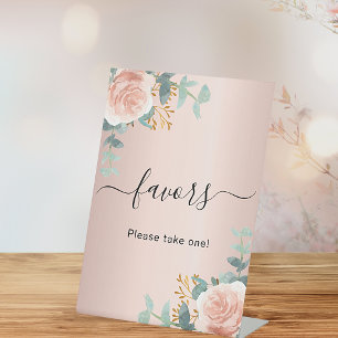 De Table signe rose or blush floral eucalyptus faveurs