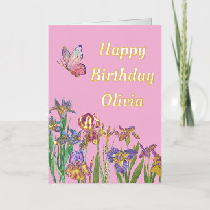 De Vacances Métallisée Carte d'anniversaire en feuille d'iris aquarelle