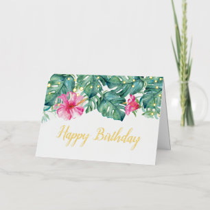 De Vacances Métallisée Carte d'anniversaire Feuilles tropicaux Floraux ro