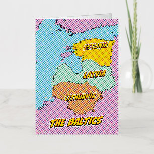 De Vacances Métallisée Carte des États baltes illustrées par l'art popula