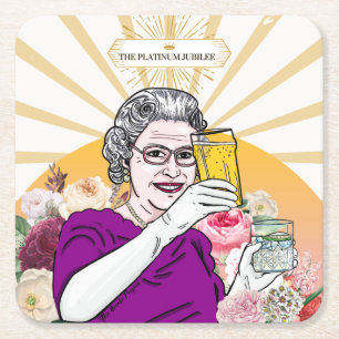 De Verre Carré Queen's Platinum Jubilee Commémoriser le Dessous d
