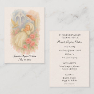 De Visite Baptême Girl Floral Rose souvenir Carte Sainte