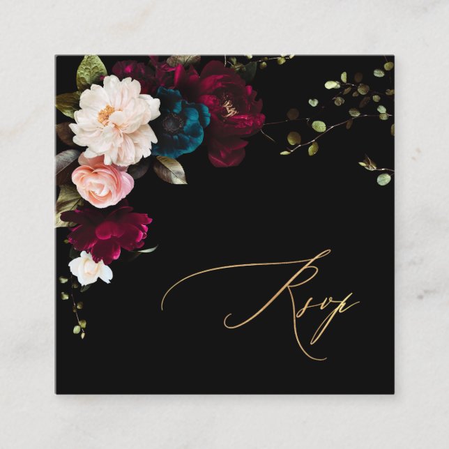 De Visite Carré Carte Encl PixDezines Fleurs Moody foncé RSVP (Devant)