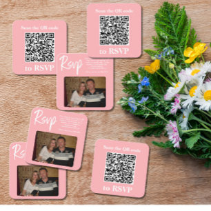 De Visite Carré Carte RSVP couleur rose vif QR Code arrondi