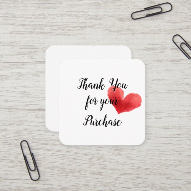 De Visite Carré Coeur Merci pour votre carte d'achat (Devant/Arrière en situation)
