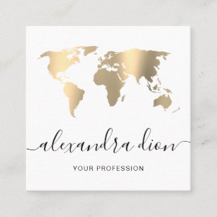 De Visite Carré Élégante carte moderne du monde blanc doré minimal