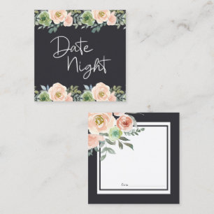 De Visite Carré Peach Green Navy Pastel Floral Date Carte Nuit