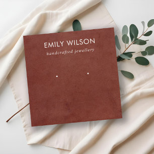 DE VISITE CARRÉ TAN RED LEATHER TEXTURE STUD EARRING CARTE D'AFFIC