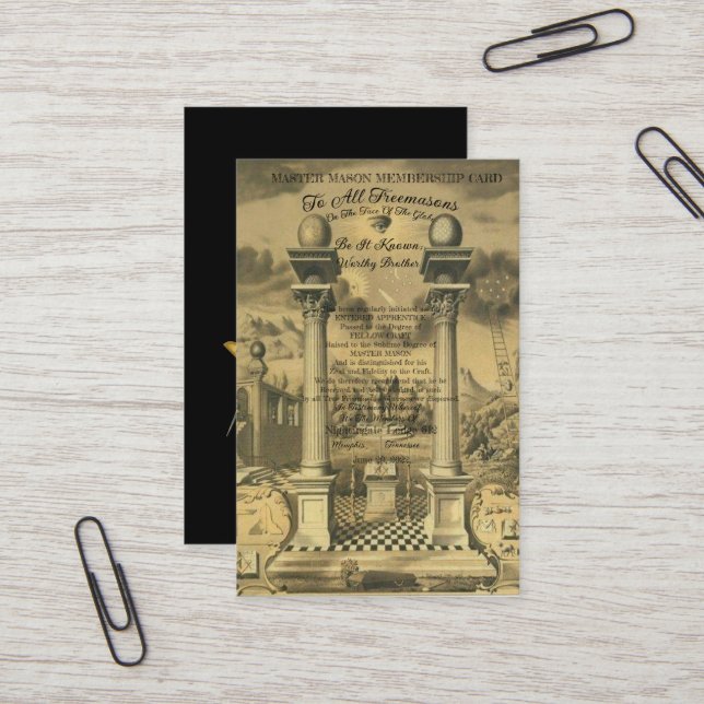 De Visite Carte d'adhésion Freemason (Devant/Arrière en situation)