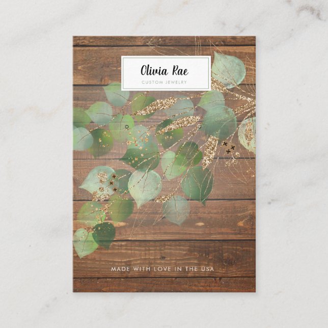 De Visite Carte d'affichage Rustic Greenery Gold Leaf (Devant)
