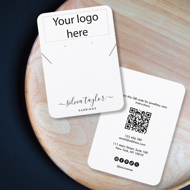 De Visite Carte d'affichage simple logo QR code collier (simple black and white jewelry card)
