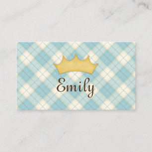 De Visite Carte d'appel personnalisée Princesse Plaid Bleue