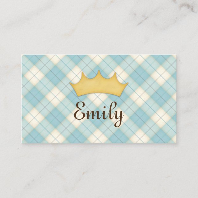 De Visite Carte d'appel personnalisée Princesse Plaid Bleue (Devant)