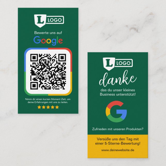 De Visite Carte d'évaluation Google avec code QR (Devant / Derrière)