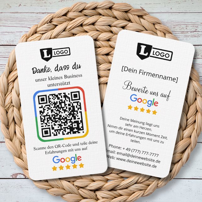De Visite Carte d'évaluation Google avec code QR (Google Bewertungskarte)