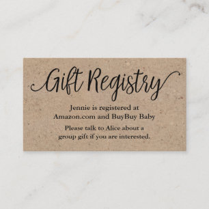 De Visite Carte d'insertion Rustique Script Cadeau Registre