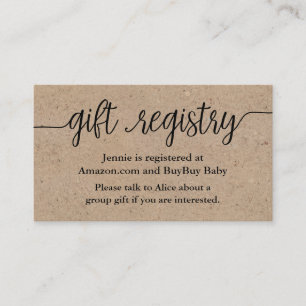 De Visite Carte d'insertion Rustique Script Cadeau Registre